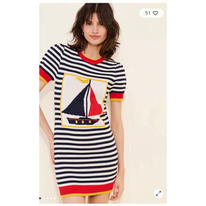 Flat White Knit Short Sleeve CrewNeck Mini Coastal Dress $138 retail med & large